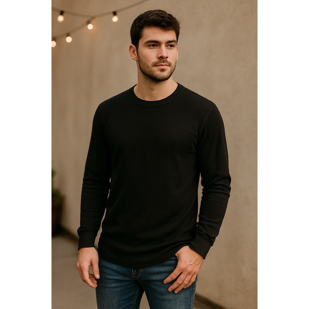 Fruit of the Loom Thermal Shirt Mens L Black‎ Waffle Knit Pullover Base Layer